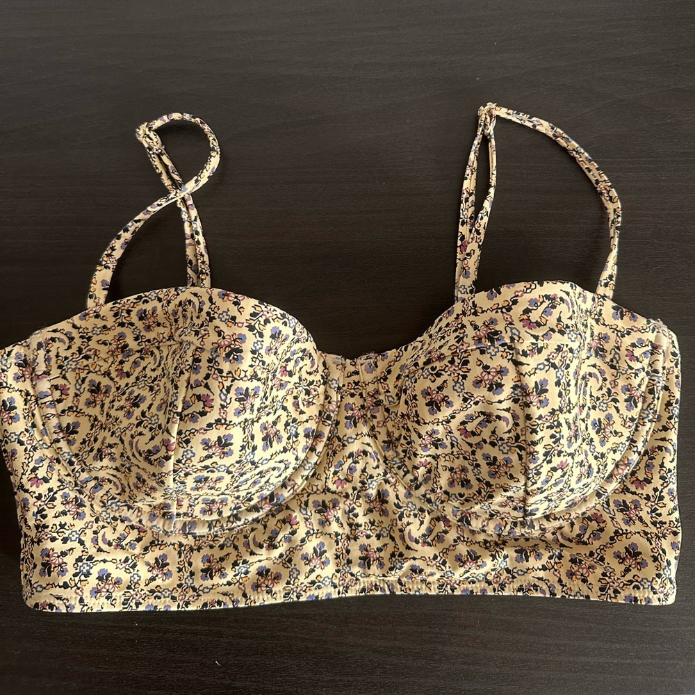 PAIGE Floral Bikini Top - Cream and Blue
